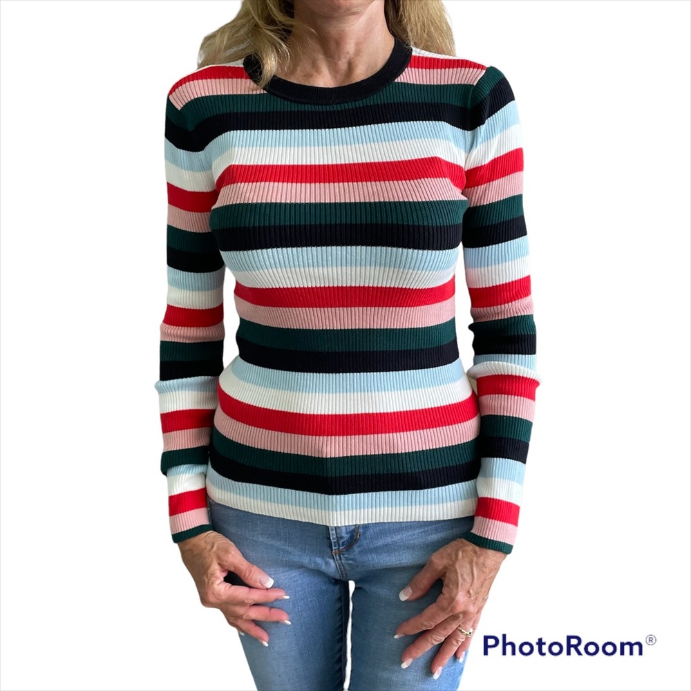 Halogen Long Sleeve Striped Sweater Top Sz S